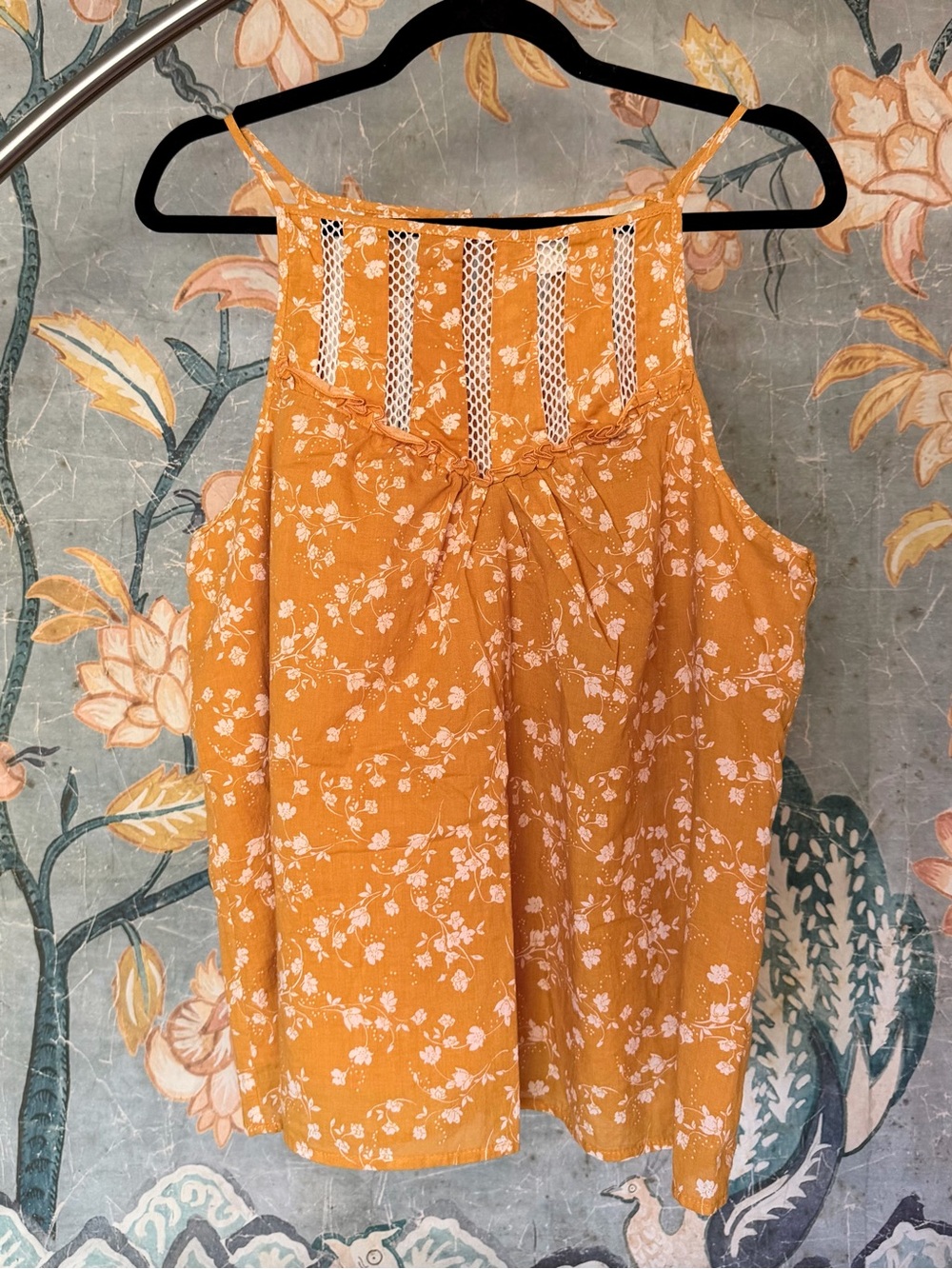 Maeve Anthropologie Mustard Floral Lace Tank Top Large